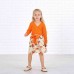 Sweet V-neck Long Sleeved Stitching Flower Orange Mom Girl Matching Dress