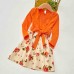 Sweet V-neck Long Sleeved Stitching Flower Orange Mom Girl Matching Dress