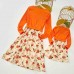 Sweet V-neck Long Sleeved Stitching Flower Orange Mom Girl Matching Dress