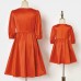 Sweet Orange Satin Round Neck Mom Girl Matching Dress