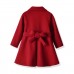 【18M-6Y】Girls Elegant Bow Belt Red Tweed Coat