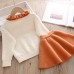 【12M-5Y】Girls Lapel Long Sleeve Cardigan Short Skirt Suit - 34114