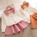 【12M-5Y】Girls Lapel Long Sleeve Cardigan Short Skirt Suit - 34114