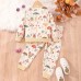 【2Y-7Y】2-piece Kids Cute Colorful Dinosaur Animal Plant Print Round Neck Sweatshirt And Pants Set