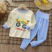 【9M-6Y】2-piece Unisex Cotton Cartoon Print Colorblock Long Sleeve Pajamas Set