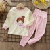 【9M-6Y】2-piece Unisex Cotton Cartoon Print Colorblock Long Sleeve Pajamas Set