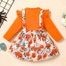 【12M-5Y】Girls Cute Halloween Print Long Sleeve T-shirt And Suspender Skirt Set