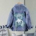 【3Y-12Y】Girl Casual Bunny Bear Sequin Embroidered Bowknot Lapel Denim Jacket