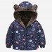 【18M-6Y】Boys Thick Car Space Camo Print Reversible Hooded Fleece Coat