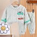 【9M-4Y】2-piece Boys Thick Flannel Dinosaur Embroidered Pajama Set