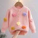 【18M-6Y】Girls Heart Applique Long Sleeve Sweater Cardigan