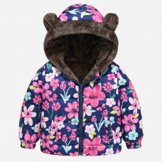 【18M-6Y】Girls Thick Floral Reversible Hooded Fleece Jacket