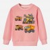 【12M-9Y】Boys Cotton Stain Resistant Engineering Car Print Long Sleeve Sweatshirt