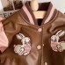 【18M-8Y】Girls Brown Bunny Embroidered PU Leather Jacket